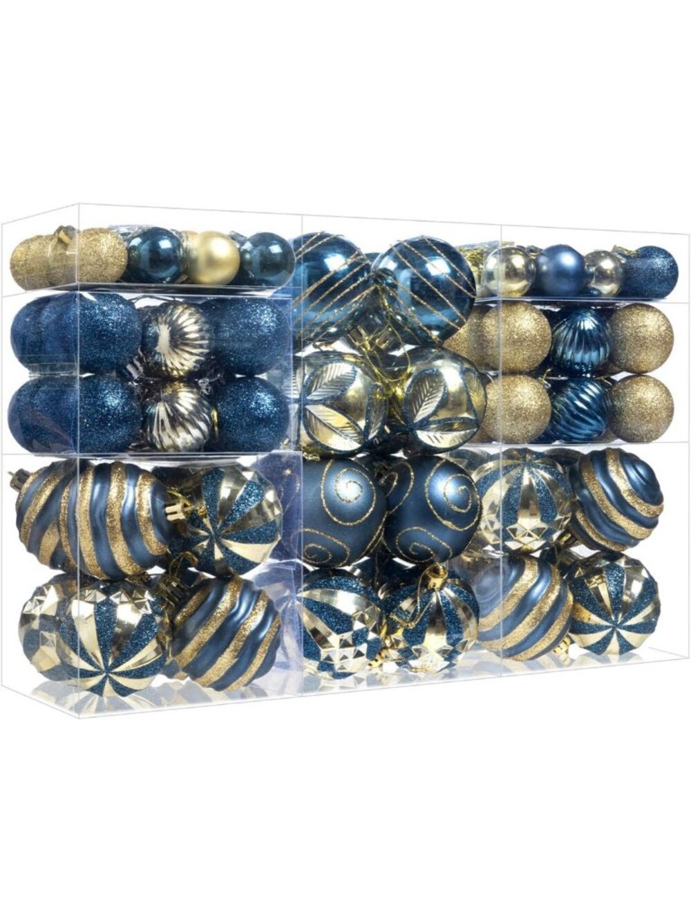 100Pcs Shatterproof Christmas Ornaments Set - Blue & Gold Holiday Decor for
